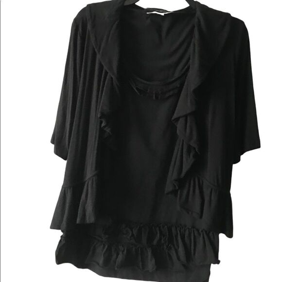 Grace Elements cardigan with ruffle accents size large + Jones ruffled tank - Picture 1 of 3
